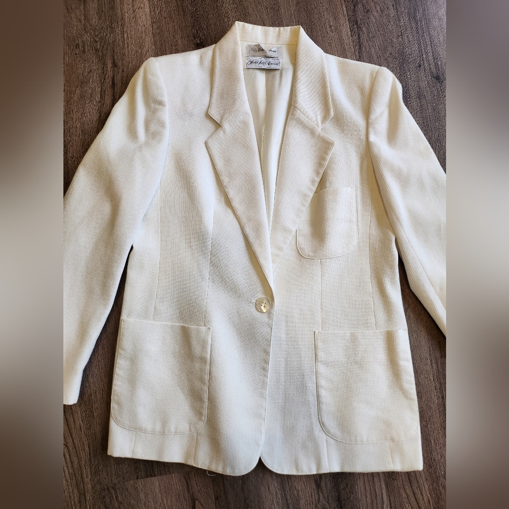 Vintage Evan Picone Saks Fifth Avenue White Formal Blazer Shell Button Accents - Picture 4 of 9